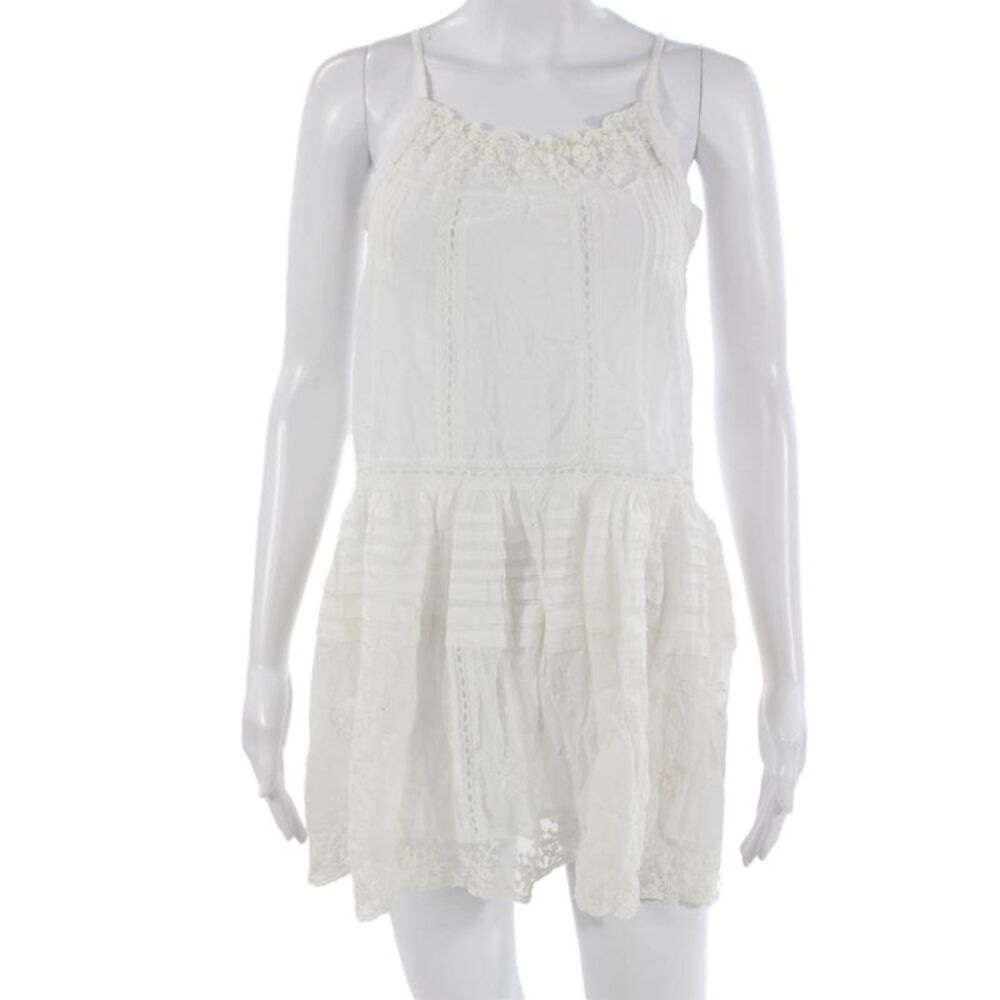 Pour Les Femmes Womens Slip Dress White Cotton Sleeveless Boho Short Size S